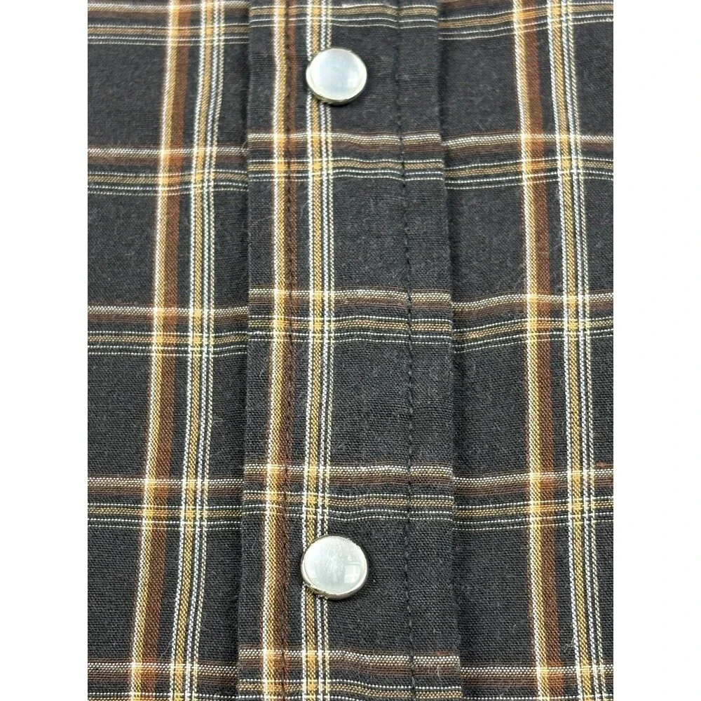 Ely Cattleman Western Shirt Mens XL Black Brown Plaid Pearl Snap Short Sleeve